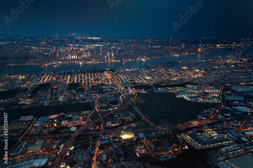 Nigh view of New York City from the air  plane