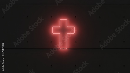 Símbolo cruz neón rojo. photo