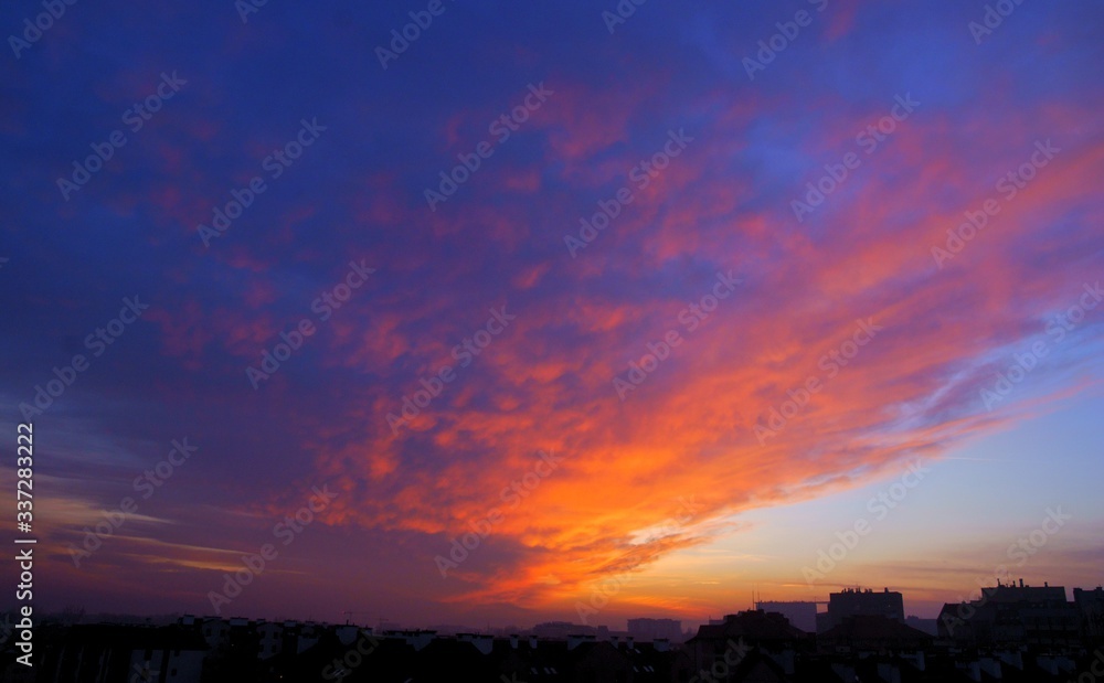 picturesque multicolor view at sky and sunset