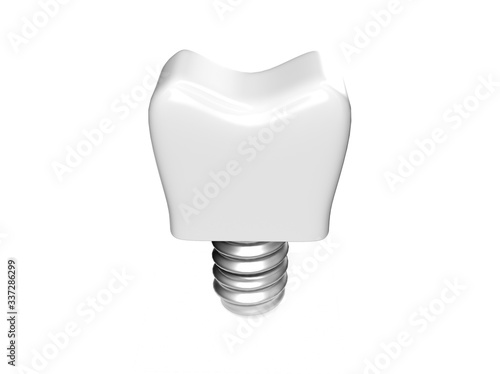 Fototapeta Naklejka Na Ścianę i Meble -  3d Render White Tooth Implant Denture Icon Set Closeup Isolated on White Background. Dental, Medicine and Health Concept. Design Template of Prosthesis Structure. Front View