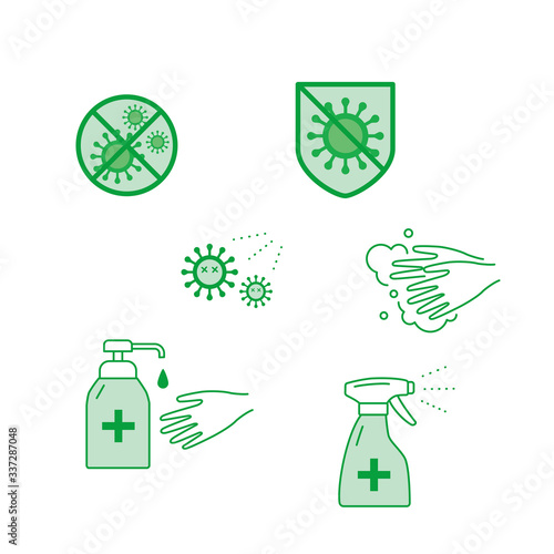 Vector sanitize icon set in green color