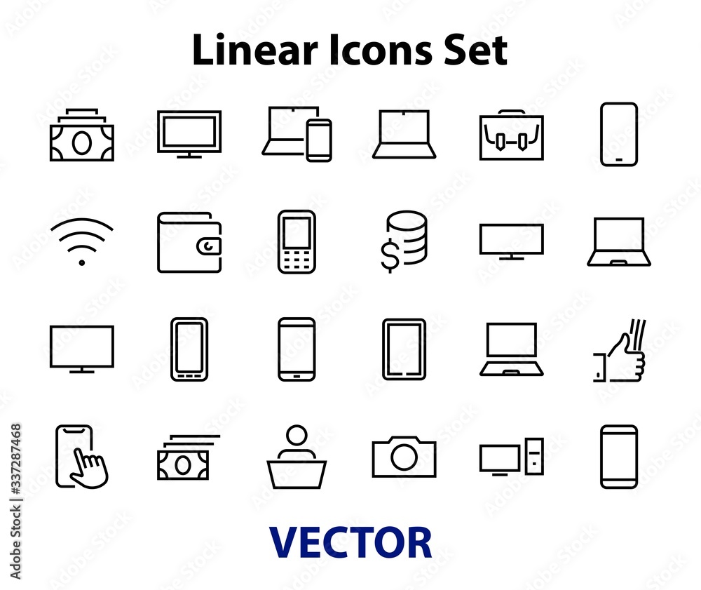 set of smart devices and gadgets, computer hardware and electronics. Electronic device icons for web and mobile vector lines. Editable stroke. 480x480 pixels set of smart devices and gadgets, computer hardware and electronics. Electronic device icons for web and mobile vector lines. Editable stroke. 480x480 pixels