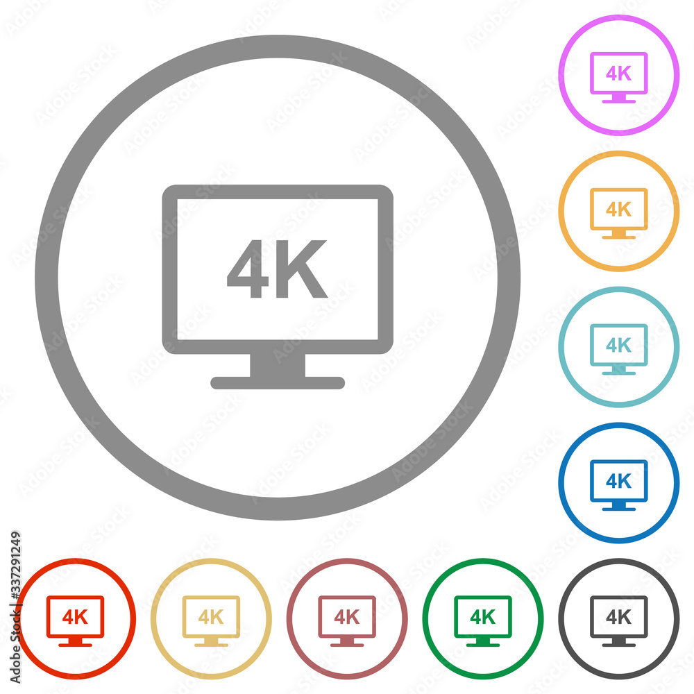 4K display flat icons with outlines 4K display flat icons with outlines