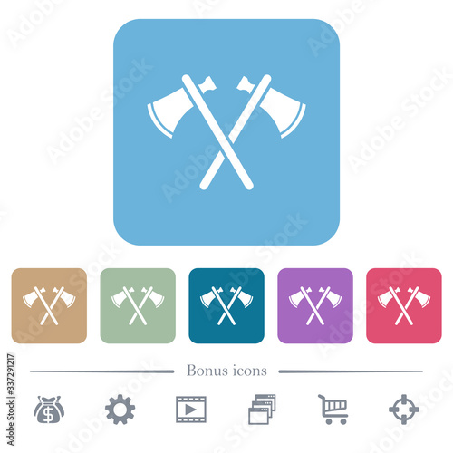 Two tomahawks flat icons on color rounded square backgrounds