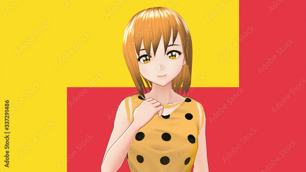 Anime Girl Cartoon Character Japanese Girl with a smile and Background it's Anime Manga Girl from Japan