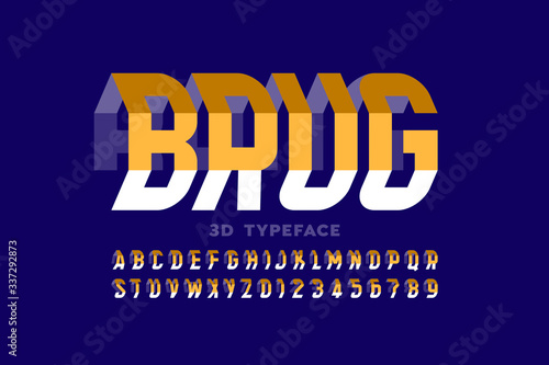 Three dimensional style modern font design, alphabet letters and numbers