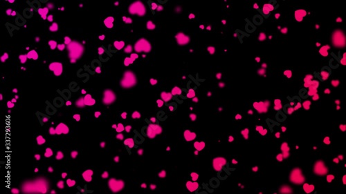 Rain of hearts. Seamless looping animation of falling red and purple hearts over black background