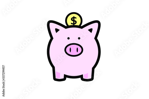 ブタの貯金箱とドル通貨記号のイラスト