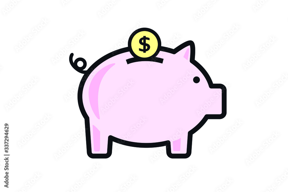 ブタの貯金箱とドル通貨記号のイラスト