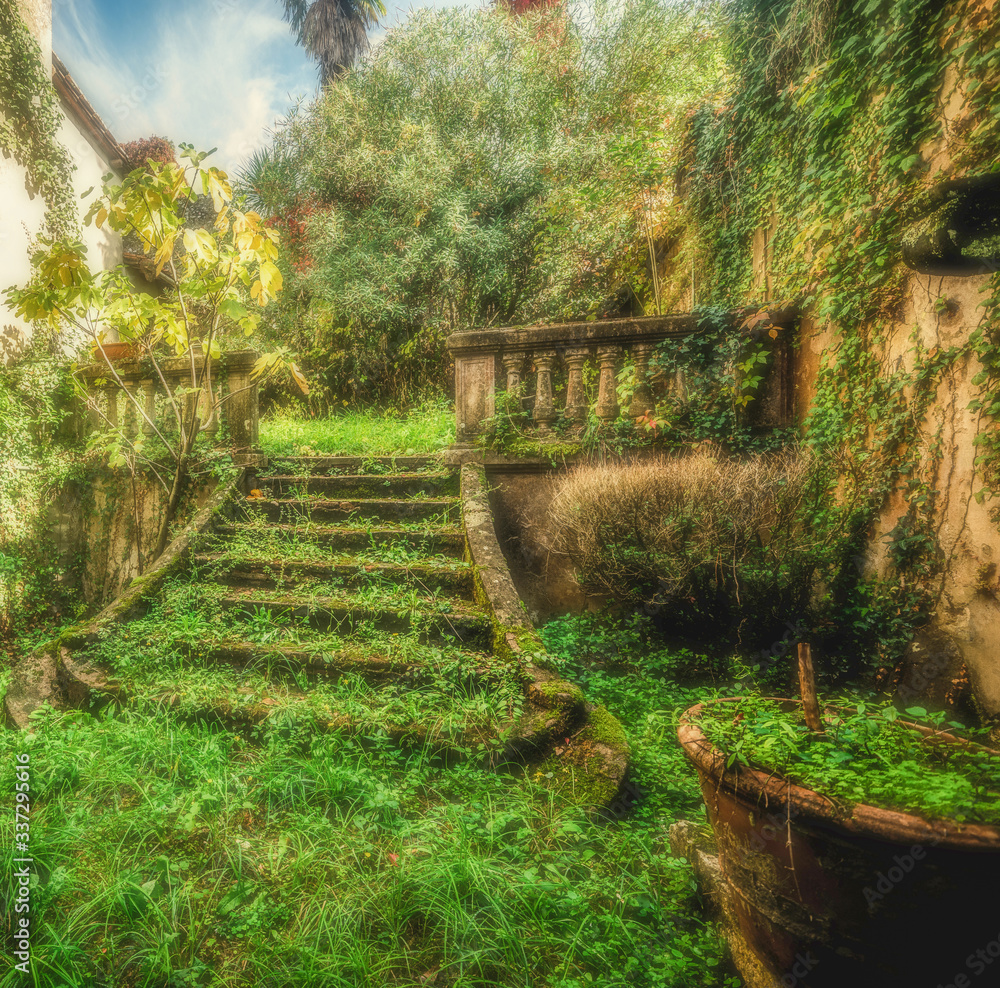 Obraz premium Old stairway in a an abandoned village