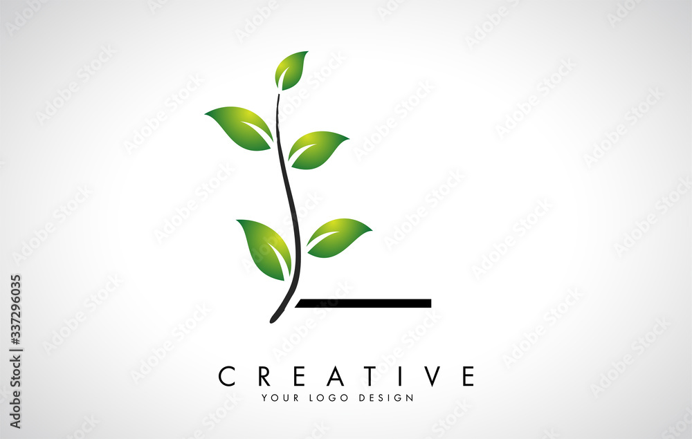 Leaf Letter L Logo Design with Green Leaves on a Branch. Letter L with nature concept. Leaf Letter L Logo Design with Green Leaves on a Branch. Letter L with nature concept.