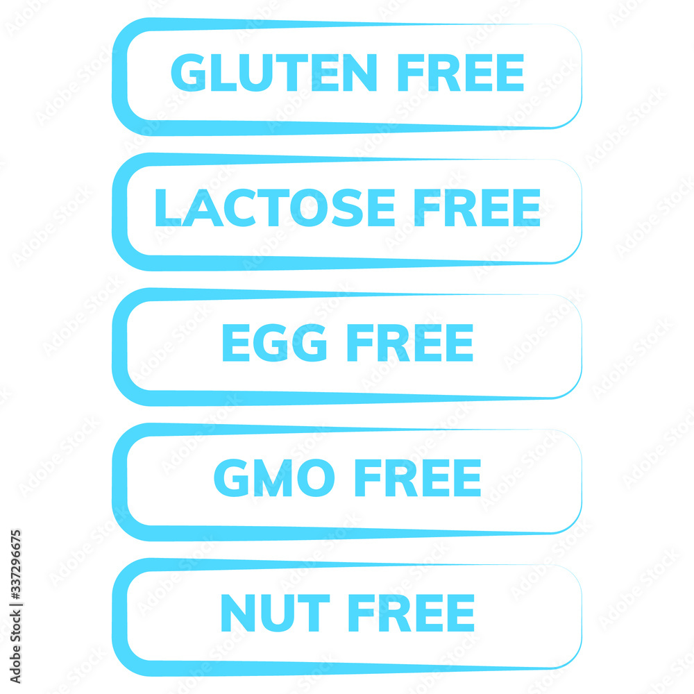 Stickers for healthy food. Zero lactose, gluten, egg, GMO, nut icons vector. Stickers for healthy food. Zero lactose, gluten, egg, GMO, nut icons vector.