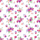 Watercolor seamless pattern of flowers and leaves, for wedding cards, romantic prints, fabrics, textiles and scrapbooking.