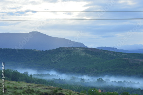 mountain  in the morning with fog.