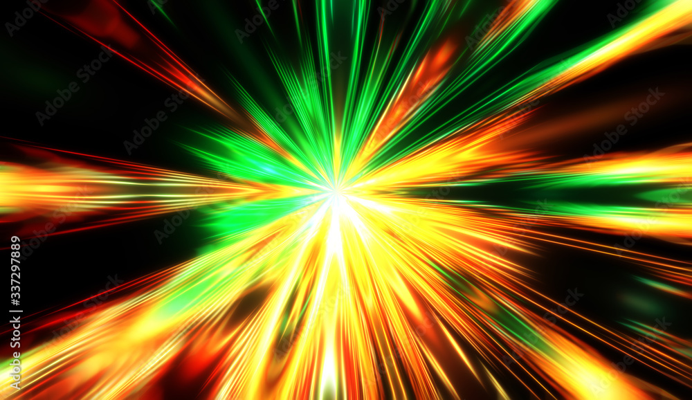 Obraz premium Explotion of glowing star. Dynamic colorful background image. Glow lights wallpaper.