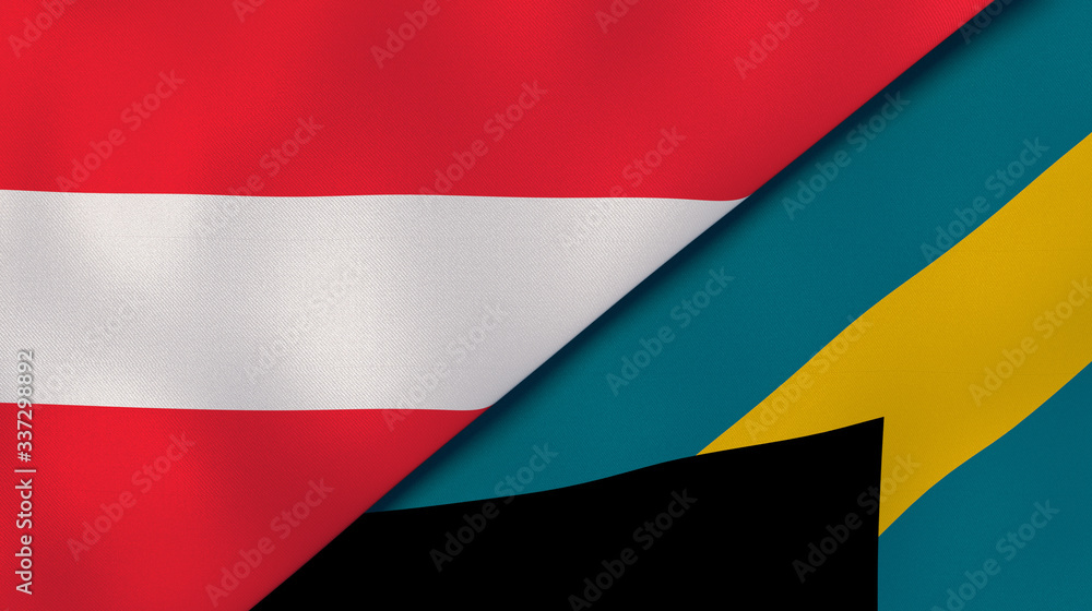 The flags of Austria and Bahamas. News, reportage, business background. 3d illustration