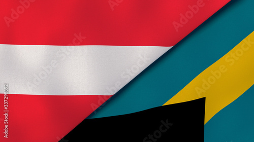 The flags of Austria and Bahamas. News, reportage, business background. 3d illustration