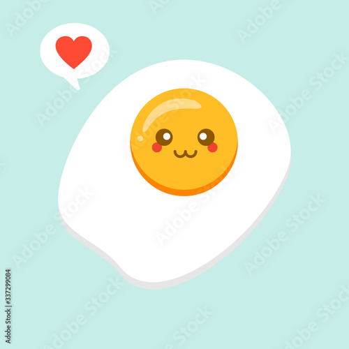 Happy cute smiling funny kawaii fried egg. Vector flat cartoon character illustration icon.Isolated on color background. breakfast food concept. Character design vector illustration. 