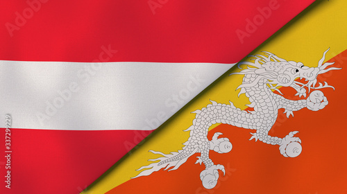 The flags of Austria and Bhutan. News, reportage, business background. 3d illustration photo