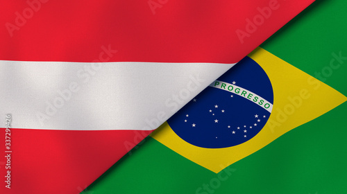 The flags of Austria and Brazil. News  reportage  business background. 3d illustration