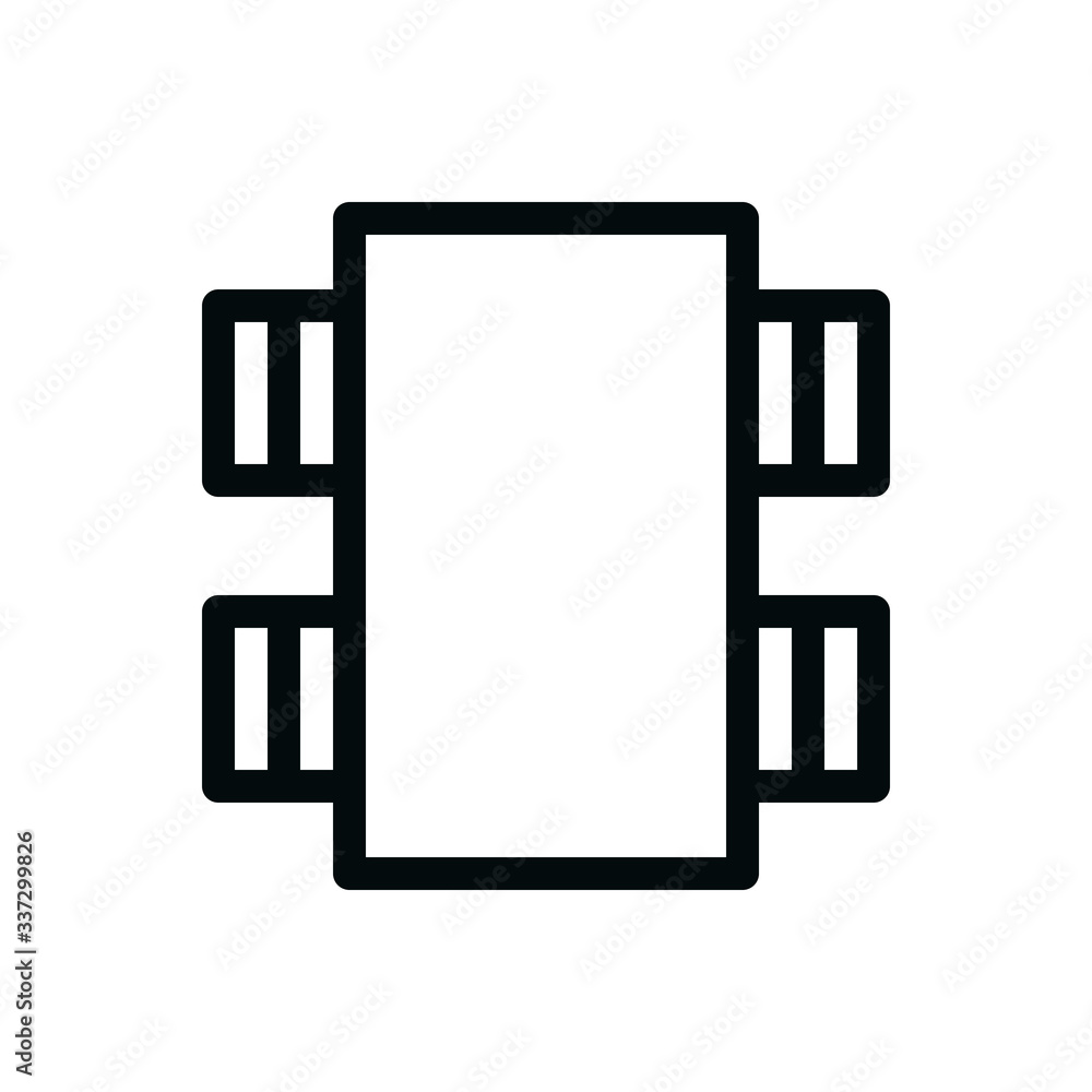 Table and 4 chairs isolated icon, table and chairs outline vector icon. Table and 4 chairs isolated icon, table and chairs outline vector icon.
