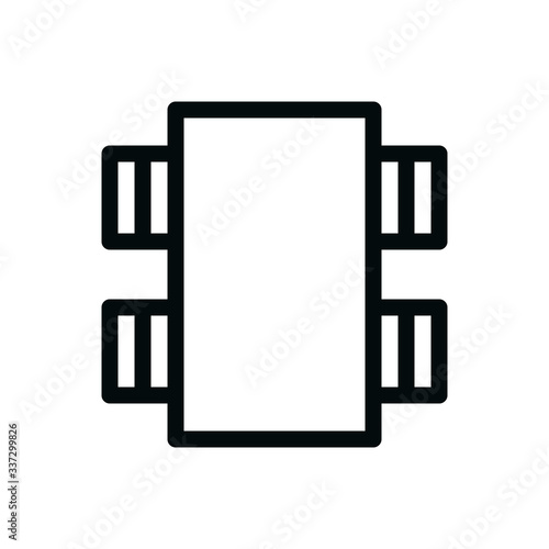 Table and 4 chairs isolated icon, table and chairs outline vector icon.