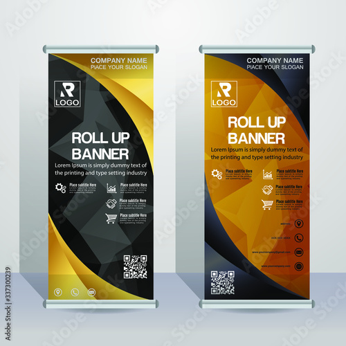 Abstract Black and gold Roll up banner template,with a polygon background - Vector