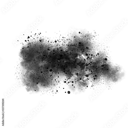 Grunge black and white digital watercolor splash and blot abstract background
