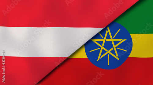 The flags of Austria and Ethiopia. News, reportage, business background. 3d illustration