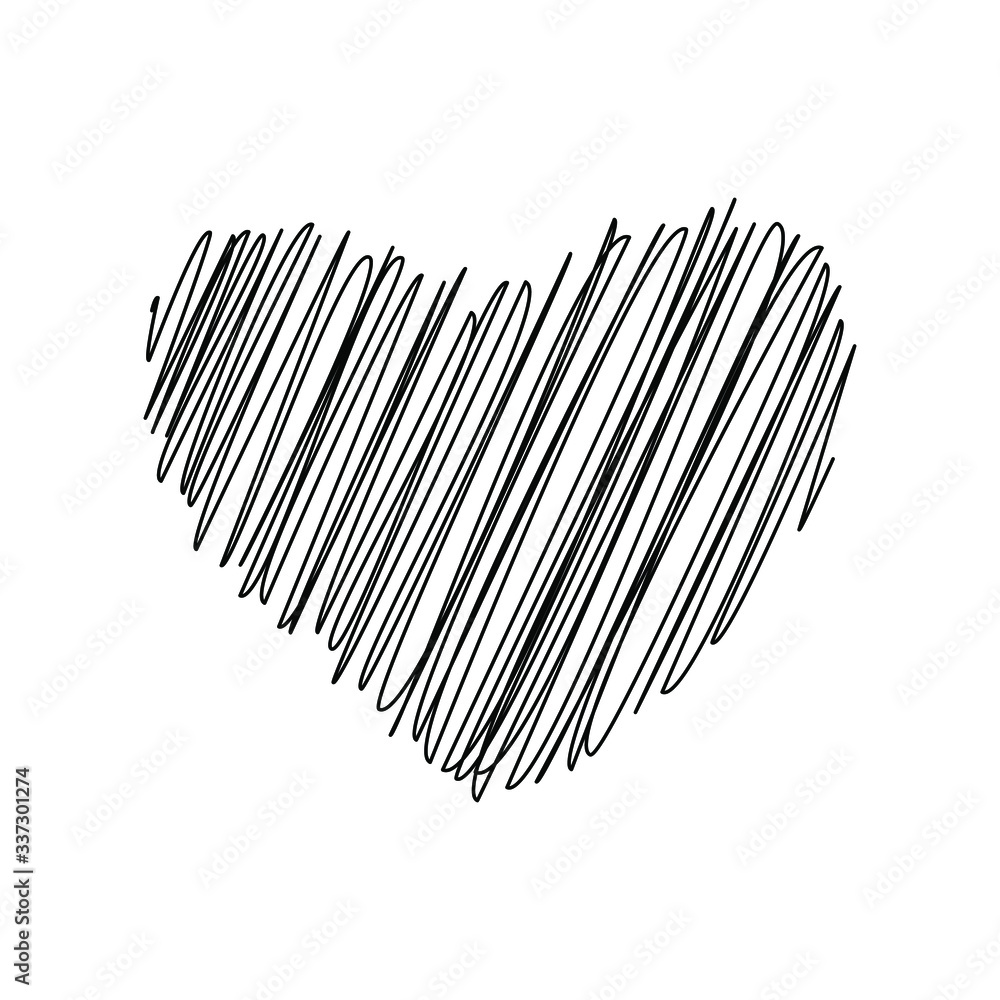 Black heart painted over with one line isolated on white background, vector stock illustration. Simple Valentin day card. Concept of love. Black heart painted over with one line isolated on white background, vector stock illustration. Simple Valentin day card. Concept of love.