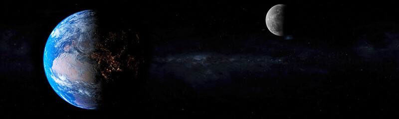 Earth and moon concept panoramic