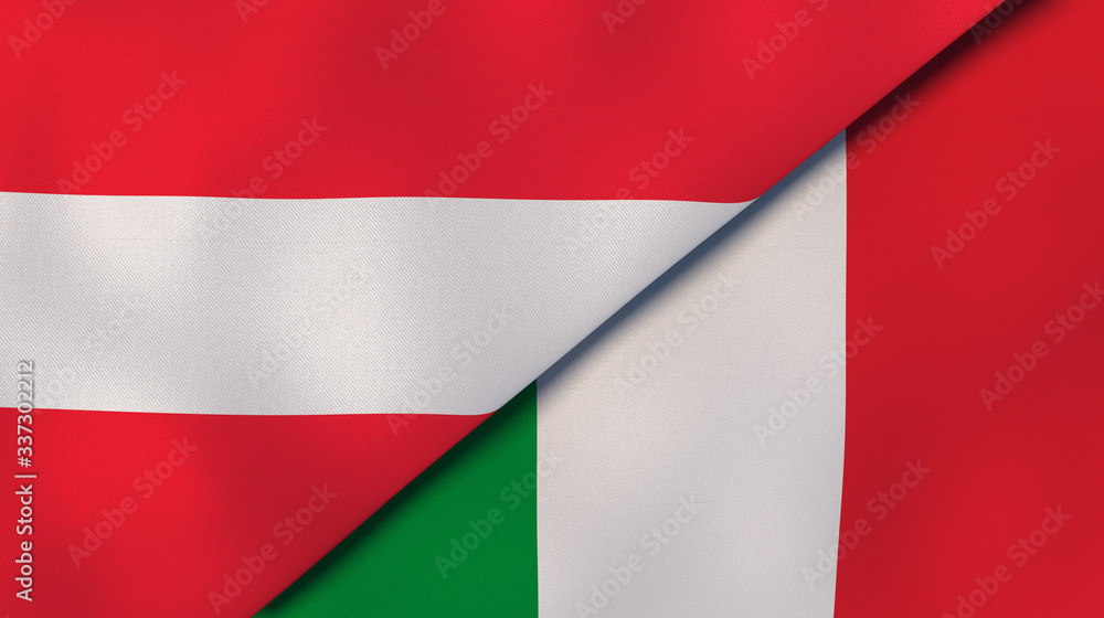 The flags of Austria and Italy. News, reportage, business background. 3d illustration