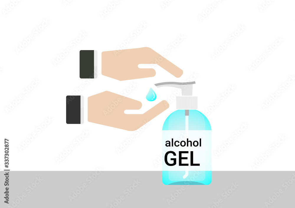 Clean hands with an alcohol gel to hygienic and anti bacterial health care in pandemic era vectors isolated on white background Clean hands with an alcohol gel to hygienic and anti bacterial health care in pandemic era vectors isolated on white background