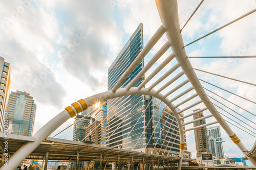 The public sky walk bridge at Chong Nonsi sky train station,Sathorn Bangkok, Thailand
