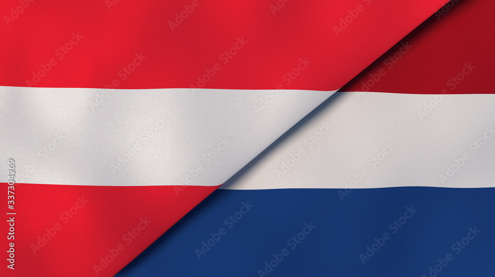 The flags of Austria and Netherlands. News, reportage, business background. 3d illustration