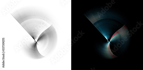 Abstract rotation mechanism with blades of different shapes and sizes. Engines on a white and black background. Images for the emblem. A fractal generated on a computer. 3D photo