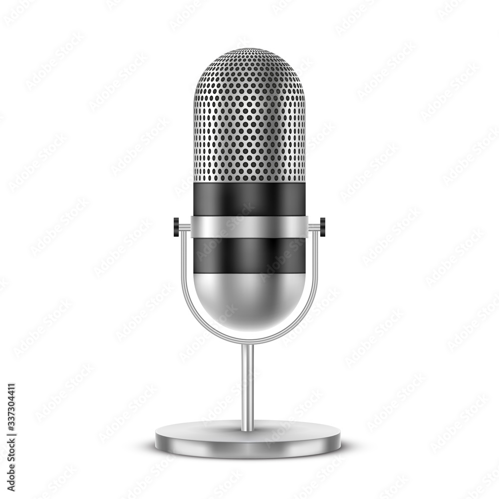 Retro microphone of silver metal, 3d realistic Retro microphone of silver metal, 3d realistic