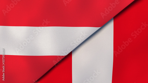 The flags of Austria and Peru. News  reportage  business background. 3d illustration