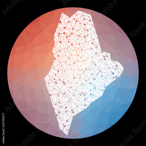 Vector network Maine map. Map of the US state with low poly background. Rounded Maine illustration in technology, internet, network, telecommunication concept style. Vibrant vector illustration.