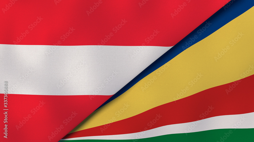 The flags of Austria and Seychelles. News, reportage, business background. 3d illustration