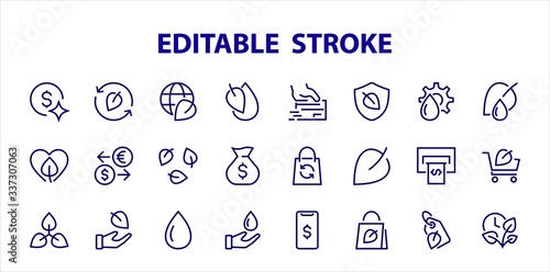 Ecology Icon Set, Vector lines, contains icons such as photosynthesis, Enviroment protection, Eco-friendly package, growth time, Editable stroke, perfect 48x48 pixels, White background