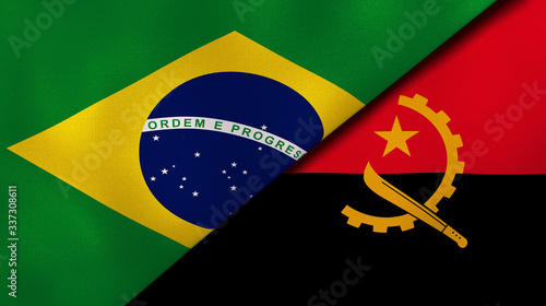 The flags of Brazil and Angola. News, reportage, business background. 3d illustration photo