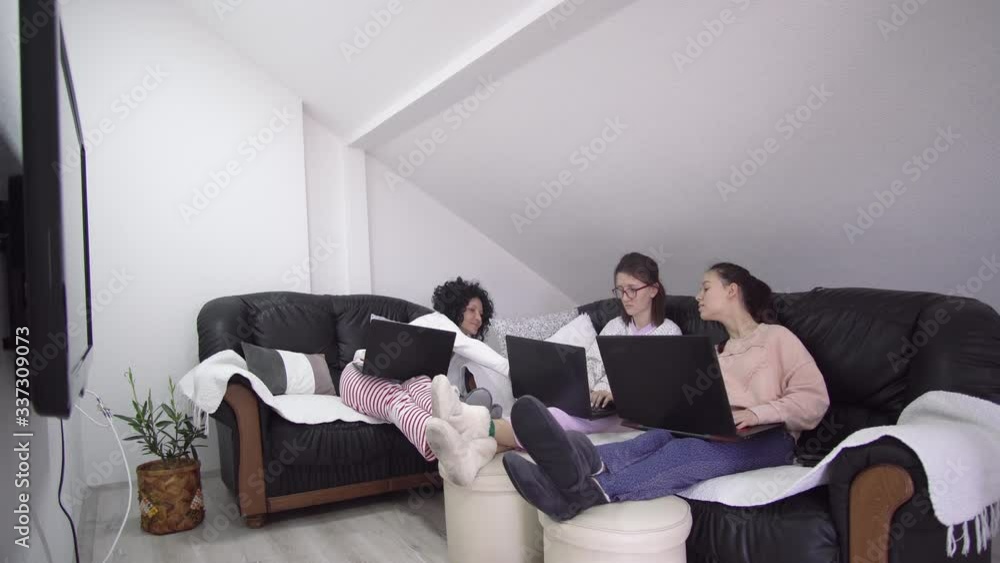 Parents and children all working from home in pyjamas during corona covid 19 quarantine. Social distancing prevvention from virus spread Parents and children all working from home in pyjamas during corona covid 19 quarantine. Social distancing prevvention from virus spread