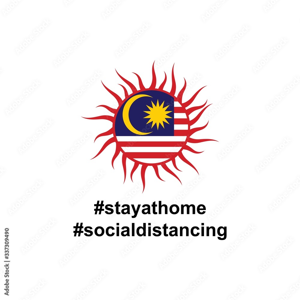 Fototapeta premium Malaysia Flag in virus cells. Vector illustration of virus , bacteria, fungi and infections isolated on white background. with hastag stay at home and social distancing