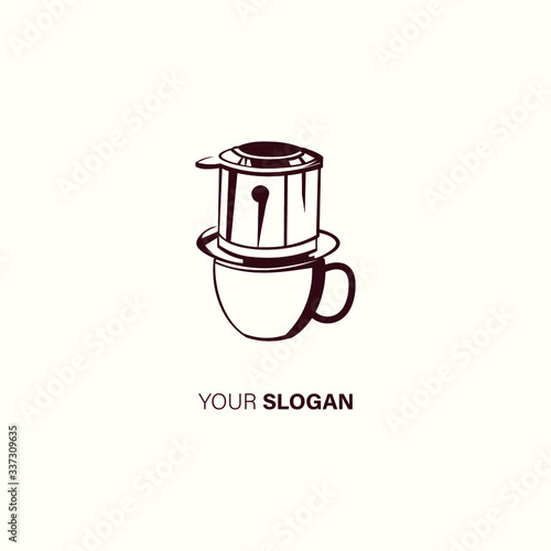 Vector illustration of Vietnam traditional coffee pot drip filter maker logo design