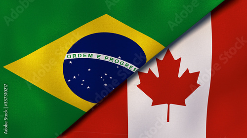 The flags of Brazil and Canada. News, reportage, business background. 3d illustration photo