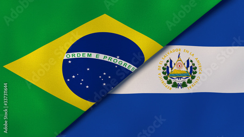 The flags of Brazil and El Salvador. News, reportage, business background. 3d illustration photo