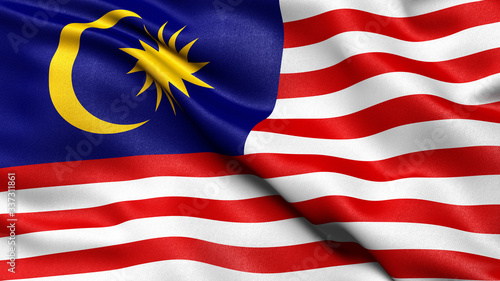 3D illustration of the flag of Malaysia waving in the wind. photo