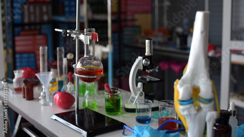 Scientist laboratory test tube in future tone Scientific research Scientific tools at laboratory