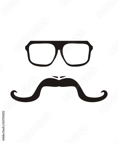 Vector illustration with men face with long mustache and huge, hipster glasses